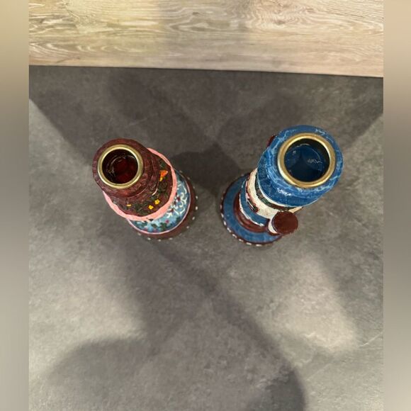 Folk Art Resin Snowman Candle Holders Set of 2 - Picture 5 of 9